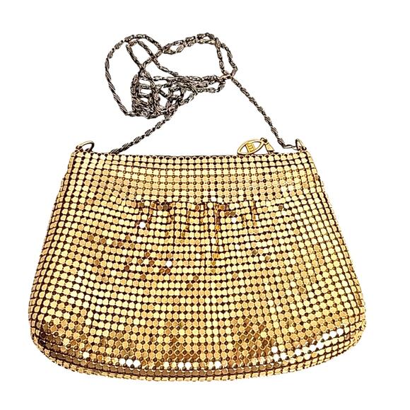 Gold Metal Mesh Purse Evening Bag Long Chain Zip Closure Cross Body 8.5" x 6" - Picture 3 of 8